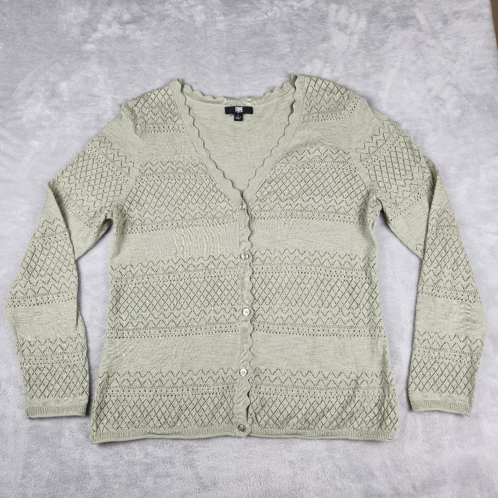 Frye Womens Cardigan Sweater Green Long Sleeve Size L Large